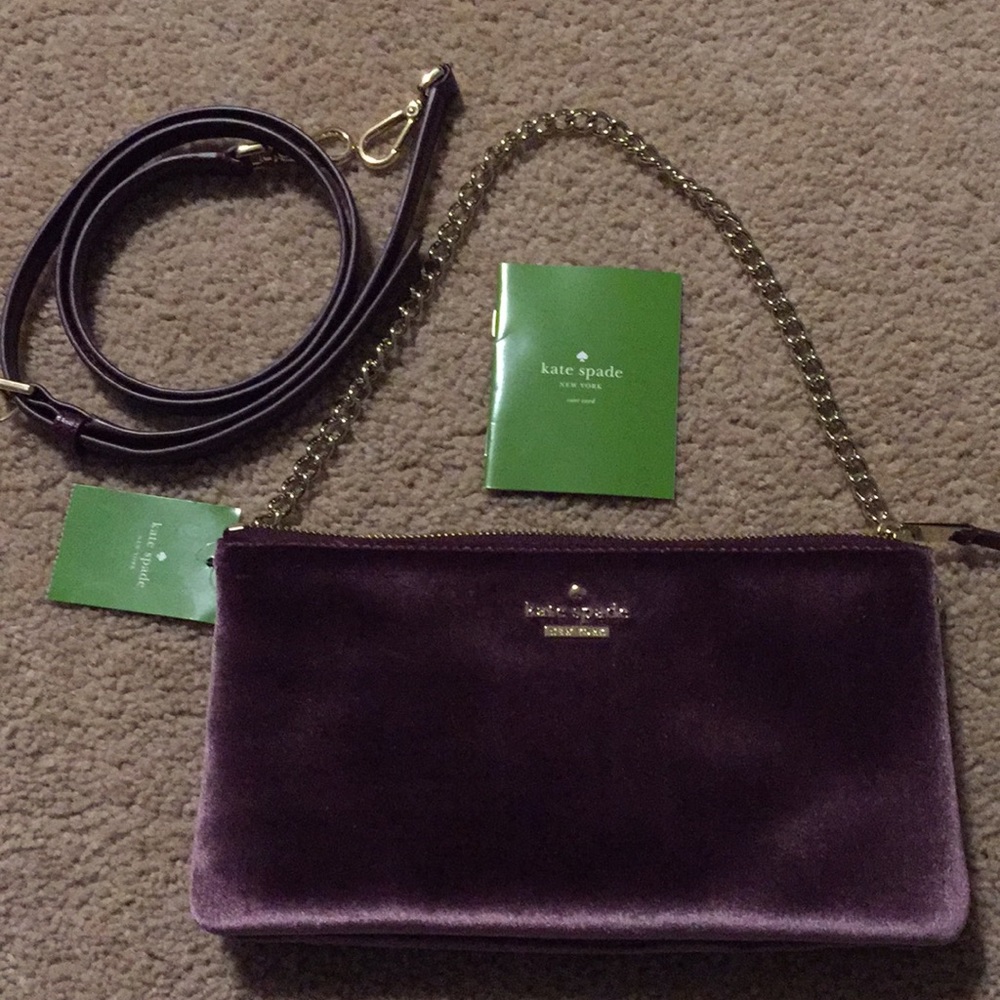 Brand New Kate Spade Velvet Deep Plum Purse